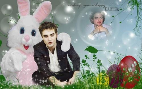 Słodziaki Robert Pattinson w towarzystwie słodkiego króliczka